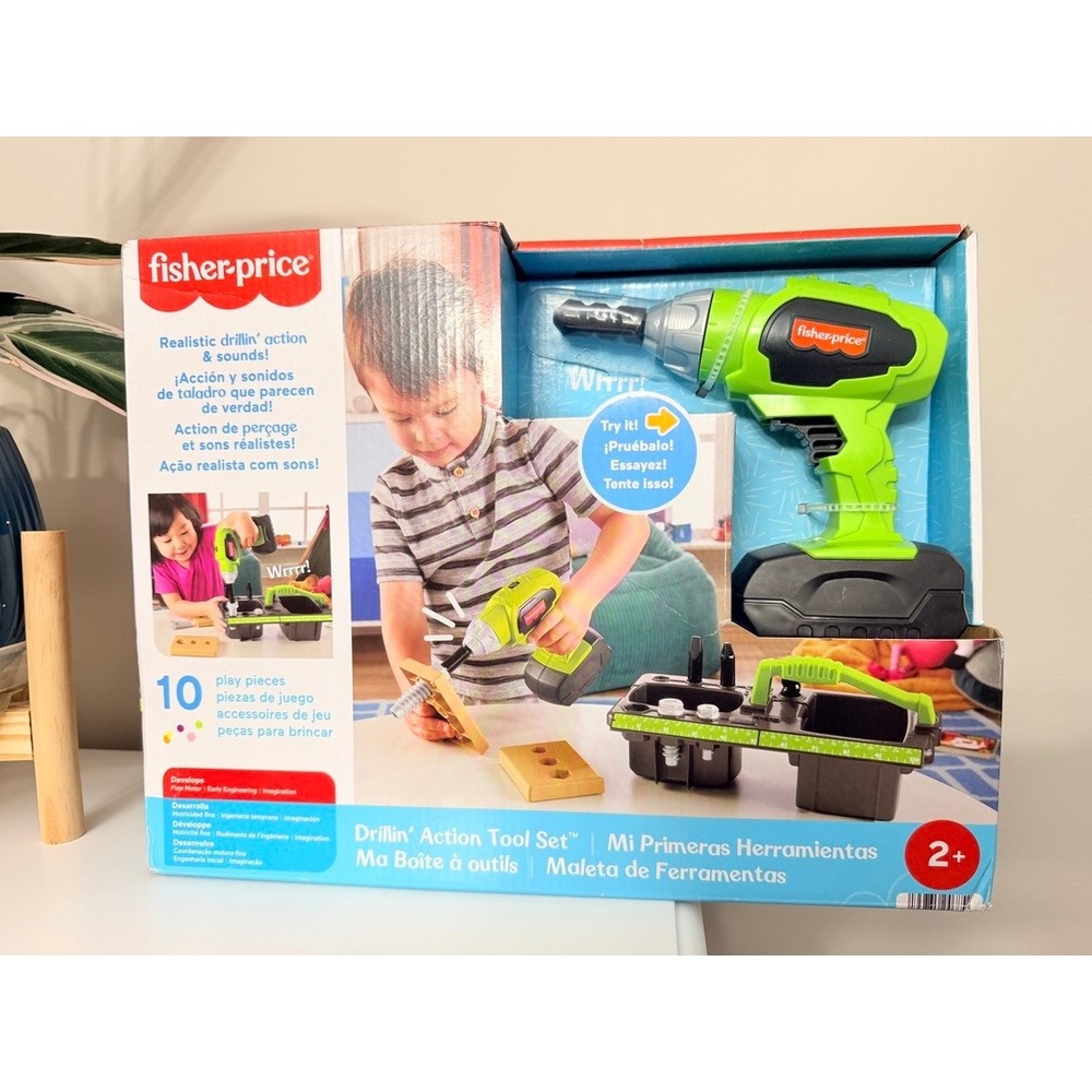 Fisher-Price Drillin Action Tool Set Kids‎ Unisex OS Green 10pc NWT
